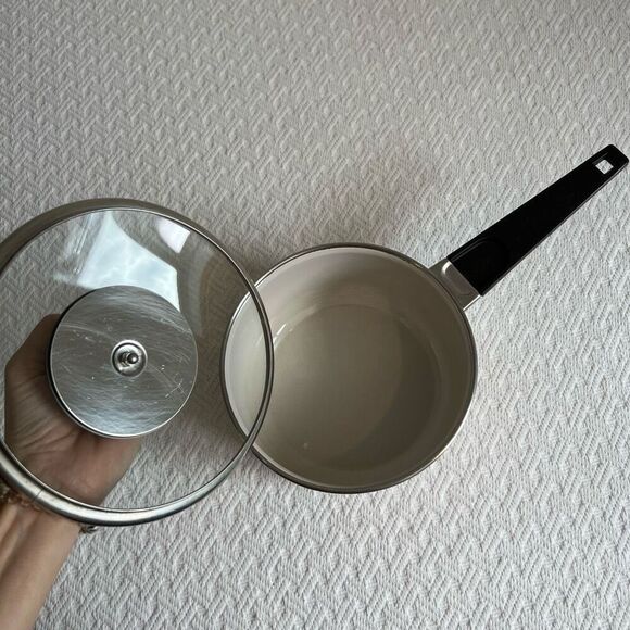 Vintage 70s Aubecq Pot Enamel Coated Steel Frying Pot Made in France, 1970s - Picture 9 of 15